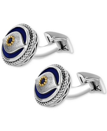 EFFY Collection - Men's Lapis & Blue Sapphire (1/8 ct. t.w.) Evil Eye Cufflinks in Sterling Silver & 14k Gold Over Silver