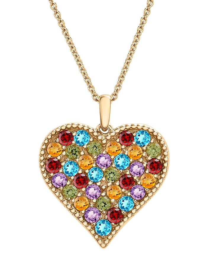 Macy's - Multi-Gemstone Pav&eacute; Heart 18" Pendant Necklace (2 ct. t.w.) in 14k Gold-Plated Sterling Silver