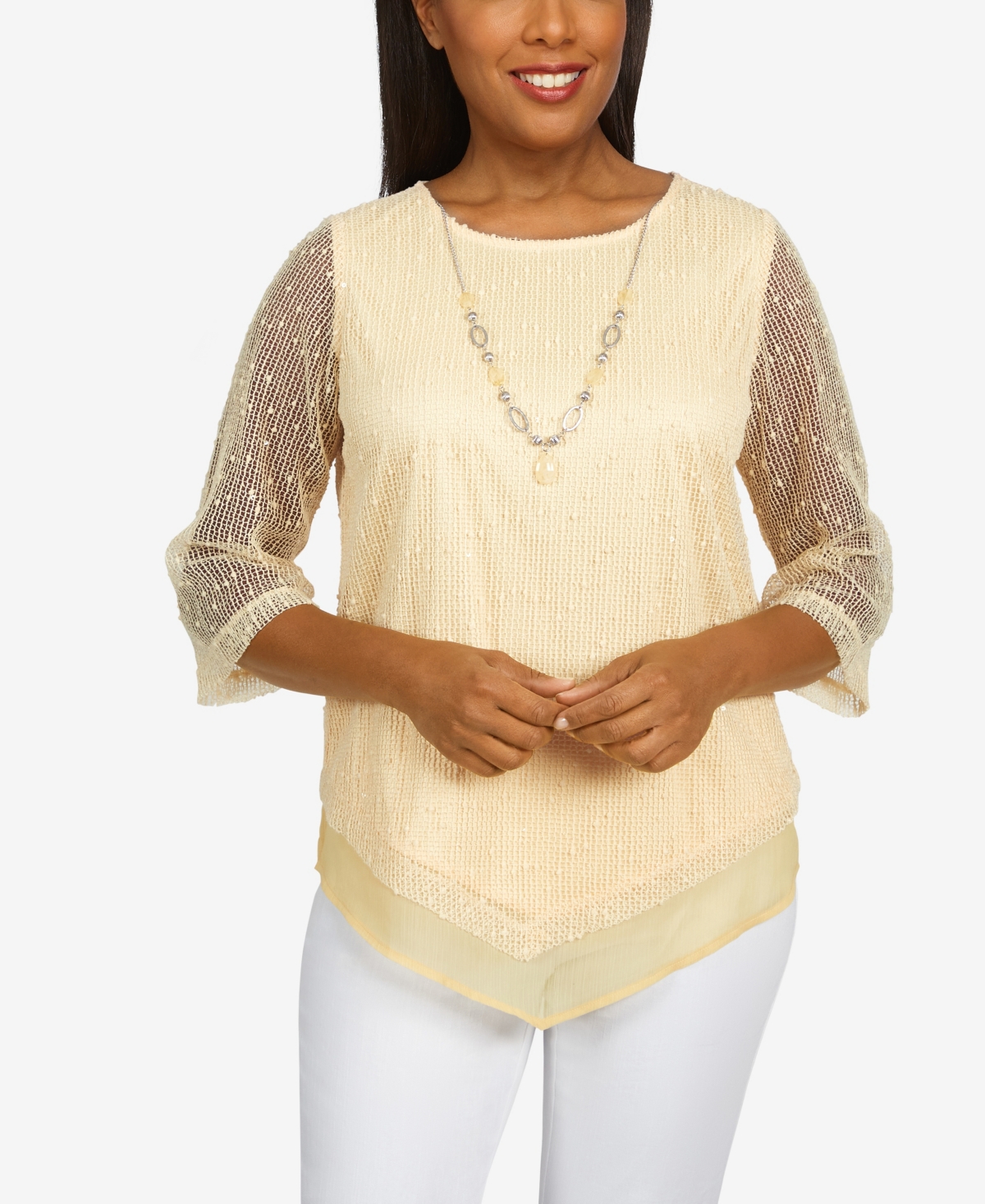 Alfred Dunner Missy Women's Classics S2 Popcorn Knit Top With Necklace