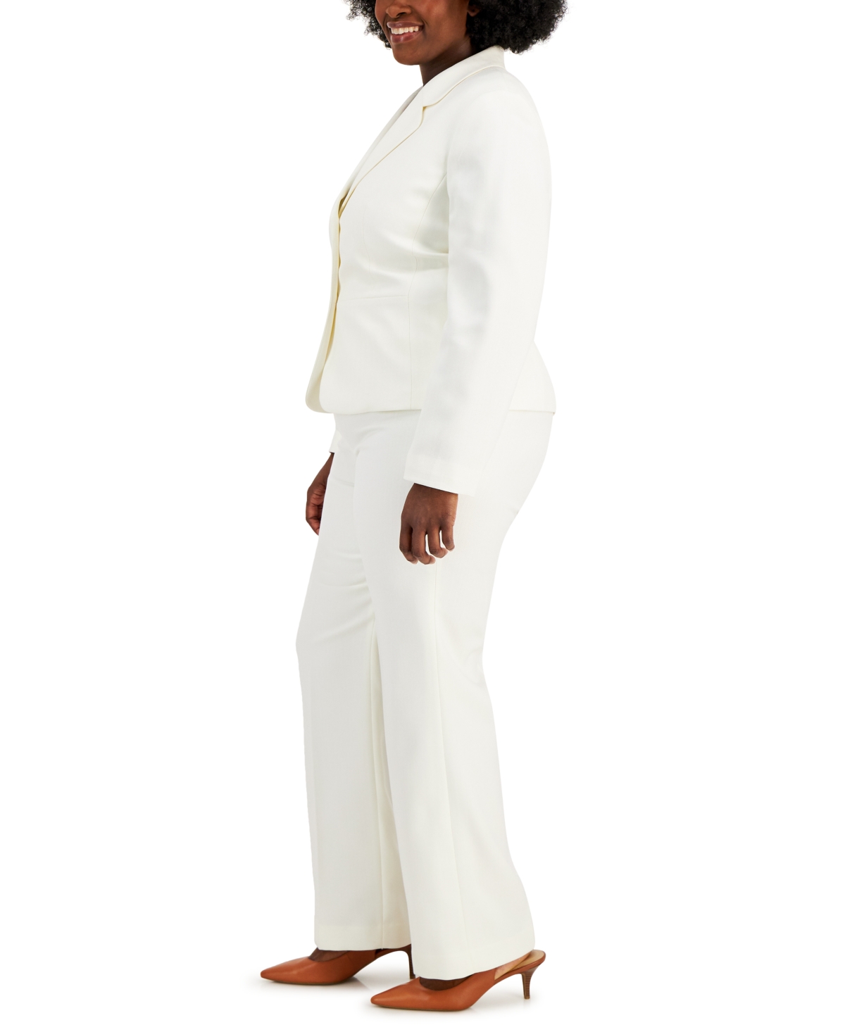 Le Suit Plus Size Button-front Side-zip Pantsuit In Deep Cobalt