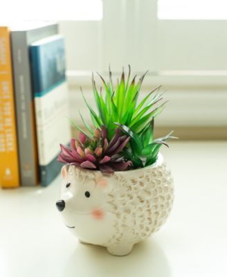 Flora Bunda 8" Artificial Succulent In 6" Large Hedgehog Ceramic ...