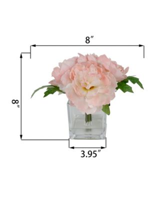 9" Artificial Silk Peony Arrangement in Glass Pot
