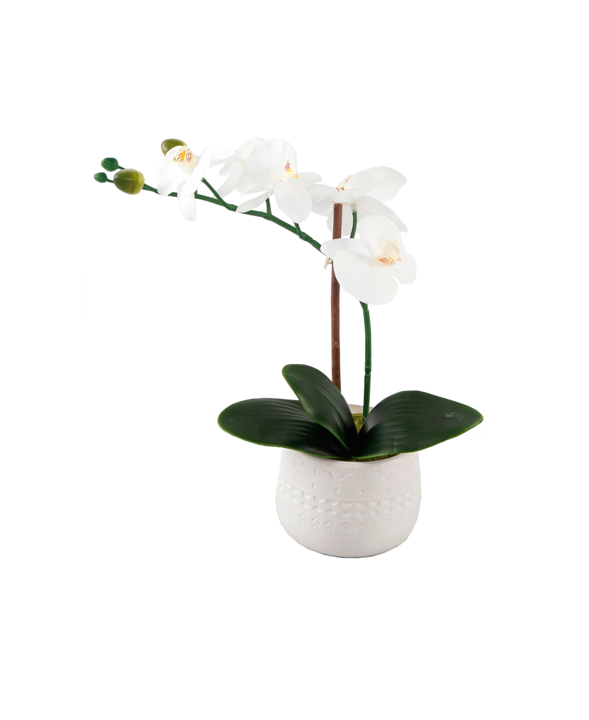 12" Artificial Real-Touch Orchid in Mayan Ceramic Pot - White