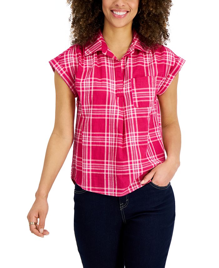 Style & Co Women's Cotton Plaid Camp Popover Shirt, Created for Macy's ...