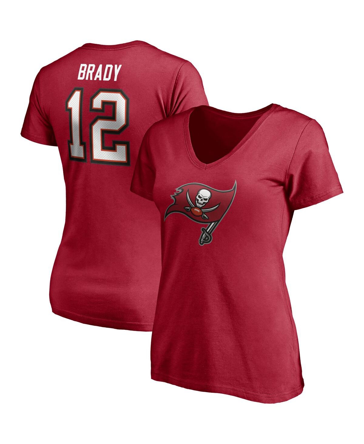 Women's Tom BradyTampa Bay Buccaneers Player Icon Name and Number V-Neck T-Shirt - Red