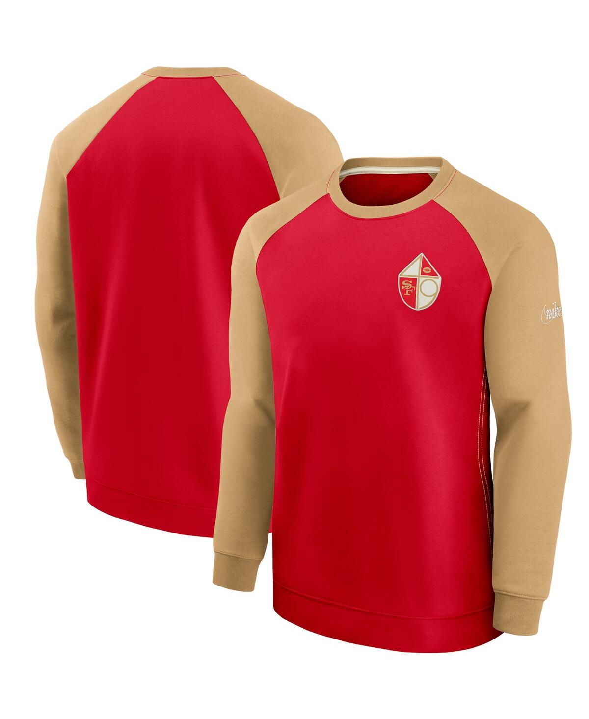 Shop Nike Men's Scarlet And Gold-tone San Francisco 49ers Historic Raglan Crew Performance Sweater In Scarlet,gold-tone