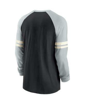 Men's Black and Silver-Tone Las Vegas Raiders Throwback Raglan Long Sleeve T-shirt