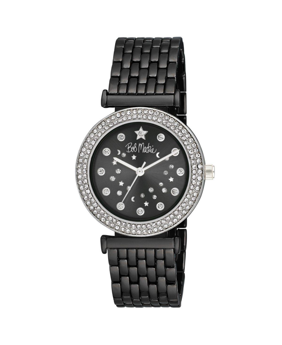 Unisex Constellation Dial Double Crystal Bezel Black Base Metal Bracelet Watch 34mm - Black
