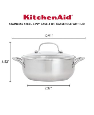 3-Ply Base Stainless Steel 4 Quart Induction Casserole with Lid