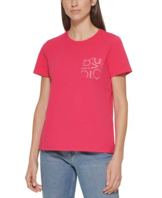 Calvin Klein Rhinestone Logo Pocket T-Shirt \u0026 Reviews - Tops - Women -  Macy's
