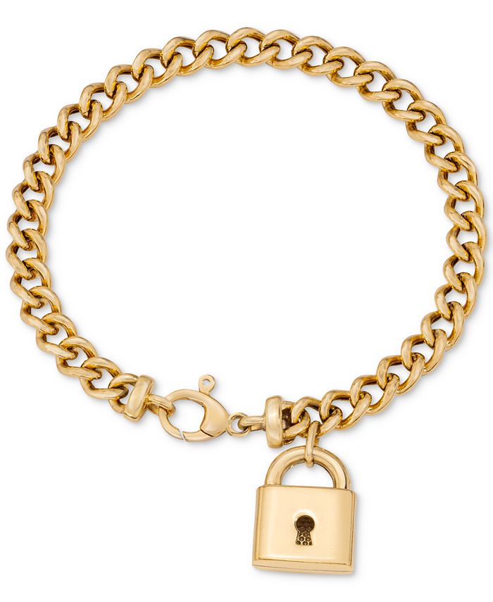 Chunky 14k Gold Filled Lock Bracelet Charm Bracelet Gold 