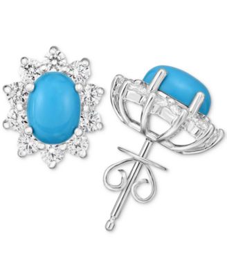 Macy's - Turquoise & Cubic Zirconia Stud Earrings in Sterling Silver