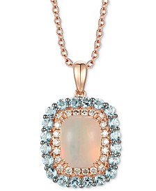 Neopolitan Opal (1-1/3 ct. t.w.), Blue Topaz (1-1/10 ct. t.w.) & Nude Diamond (1/3 ct. t.w.) Halo 18" Pendant Necklace in 14k Rose Gold