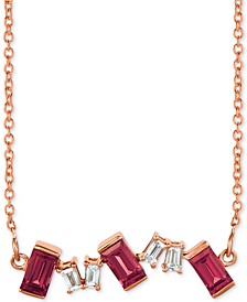 Raspberry Rhodolite (1 ct. t.w.) & Diamond (1/6 ct. t.w.) Scattered Baguette 16" Statement Necklace in 14k Rose Gold