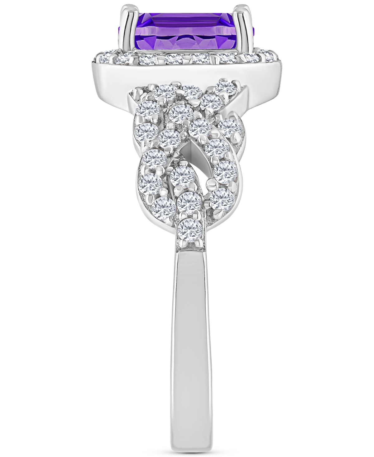 Rhodolite Garnett Blue Topaz (1 ct. t.w.) & White Topaz (1/2 ct. t.w.) Halo Braid Ring in Sterling Silver (Also in Citrine, Blue Topaz, & Pe