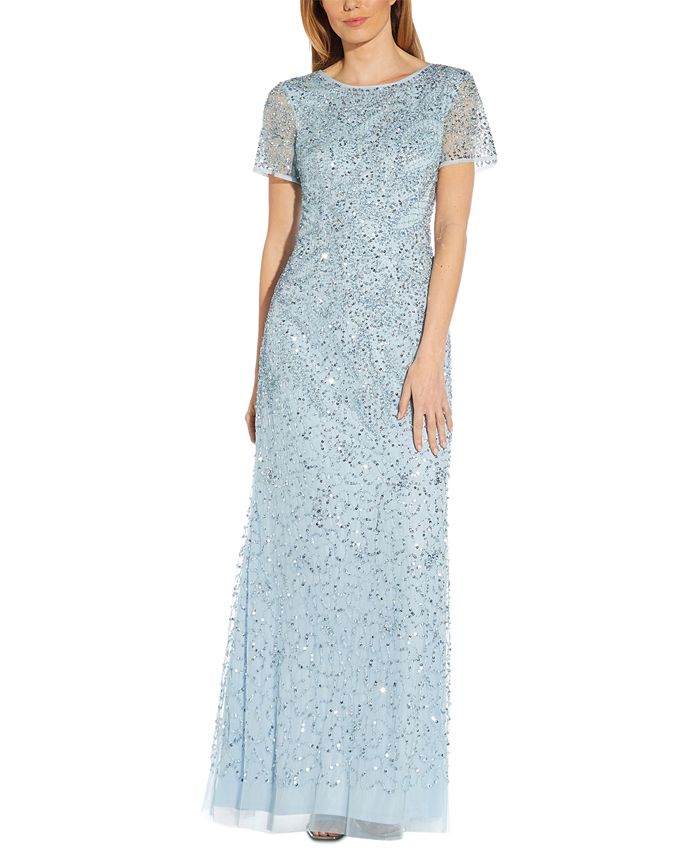Adrianna papell beaded short sleeve gown Clearance