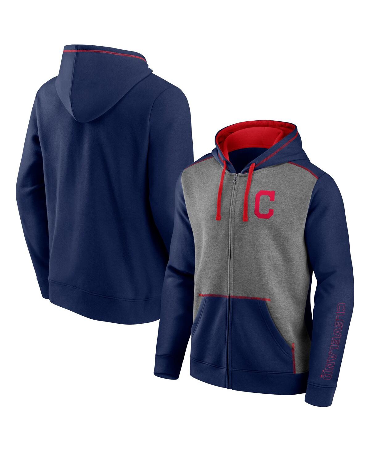 Fanatics Men's Navy, Heathered Gray Cleveland Indians Expansion Team Full-zip Hoodie In Navy,heathered Gray