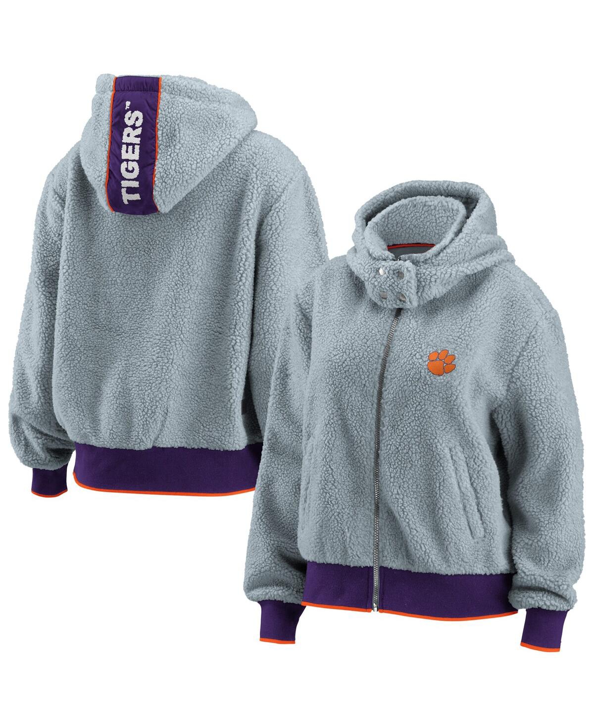 Wear By Erin Andrews Women s Gray Clemson Tigers Sherpa Full Zip