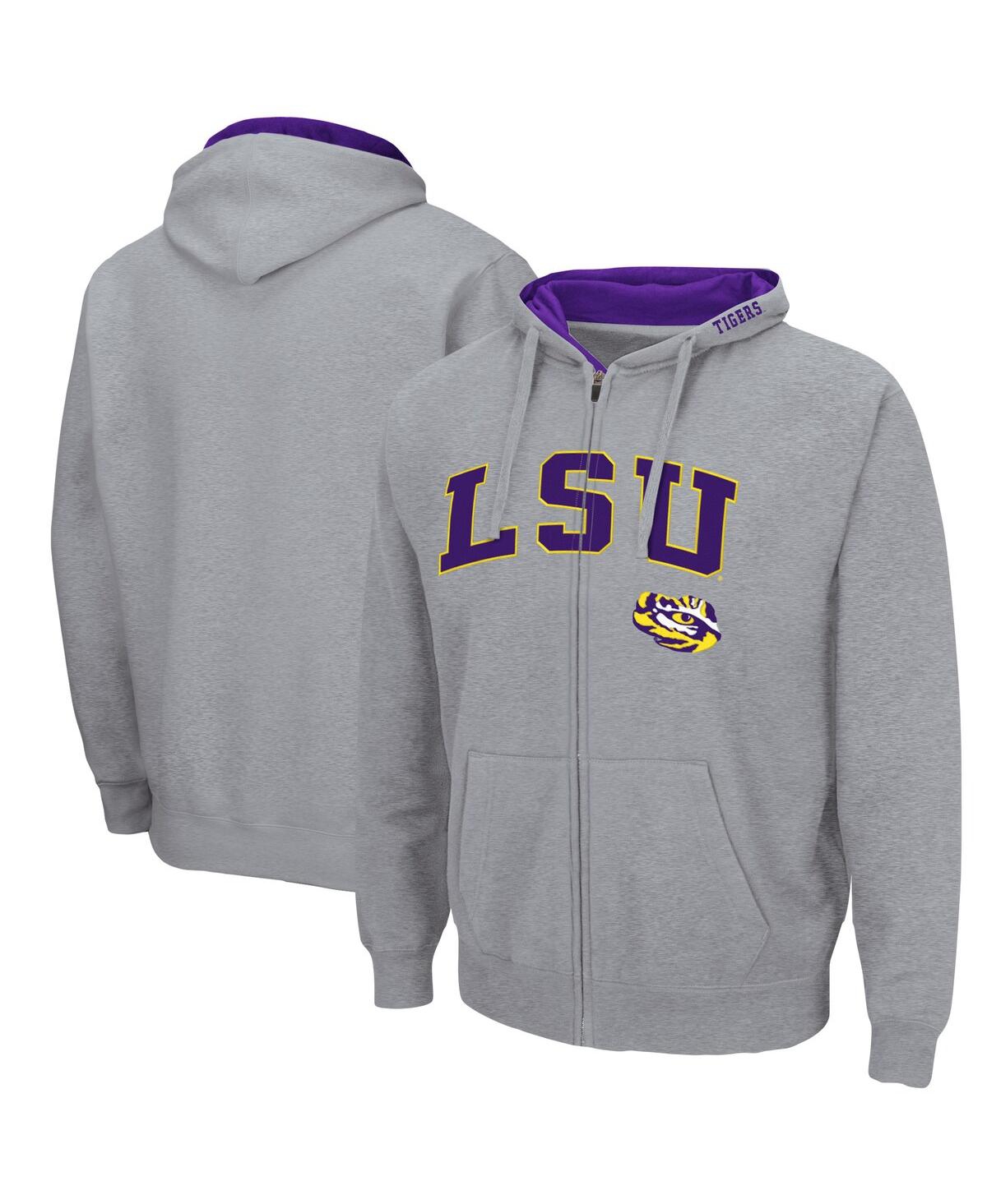 Colosseum Men's Heathered Gray Lsu Tigers Arch Logo 3.0 Full-zip Hoodie In Heathered Gray
