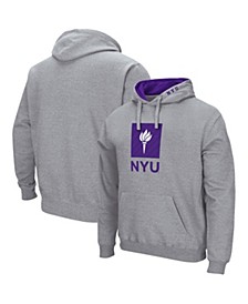 Men's Heathered Gray NYU Violets Arch Logo 3.0 Pullover Hoodie