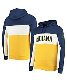 Men's Navy, White Indiana Pacers Wordmark Colorblock Fleece Pullover Hoodie