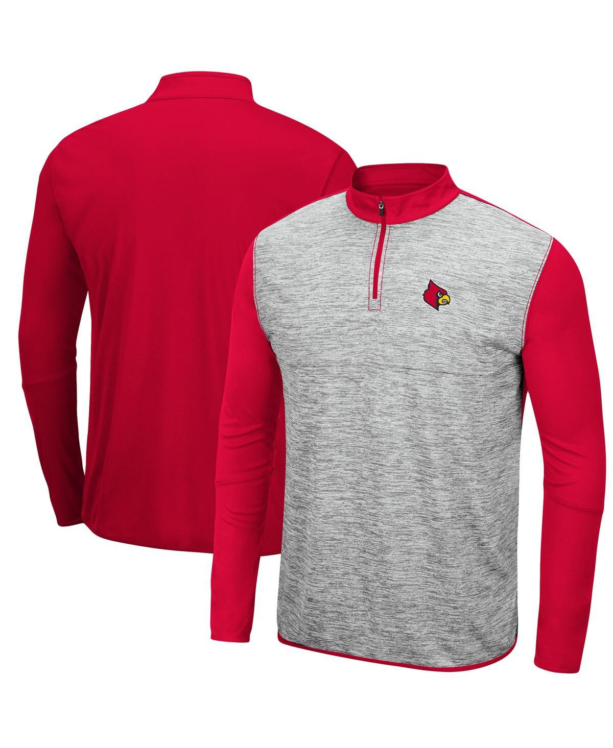 Shop Colosseum Men's Heathered Gray, Red Louisville Cardinals Prospect Quarter-zip Jacket In Heathered Gray,red