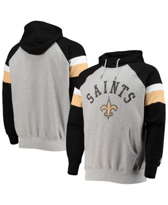 Men's Heathered Gray, Black New Orleans Saints Home Run Raglan Pullover Hoodie