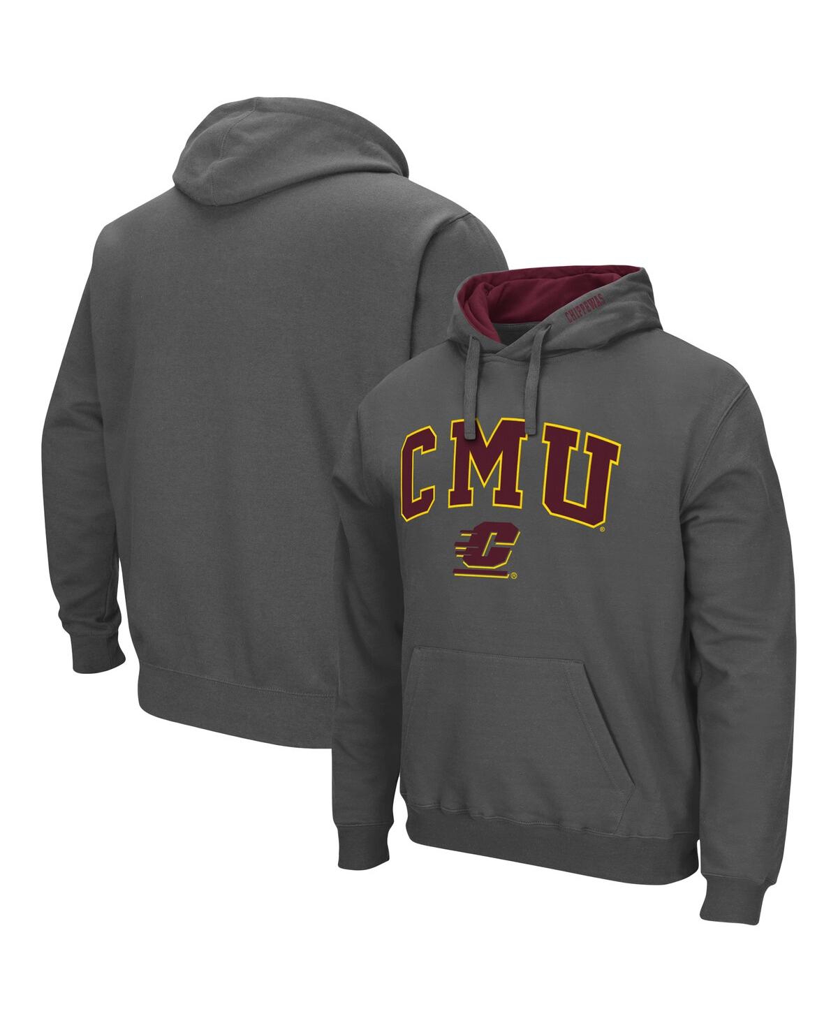 Colosseum Men's Michigan Chippewas Arch And Logo Pullover Hoodie In Heathered Gray