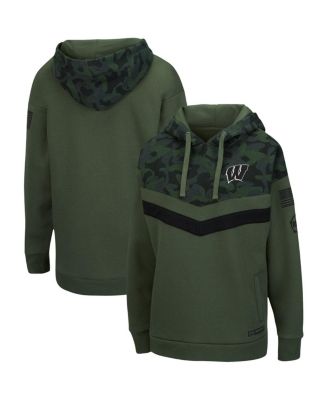 Women's Olive and Camo Wisconsin Badgers OHT Military-Inspired Appreciation Extraction Chevron Pullover Hoodie