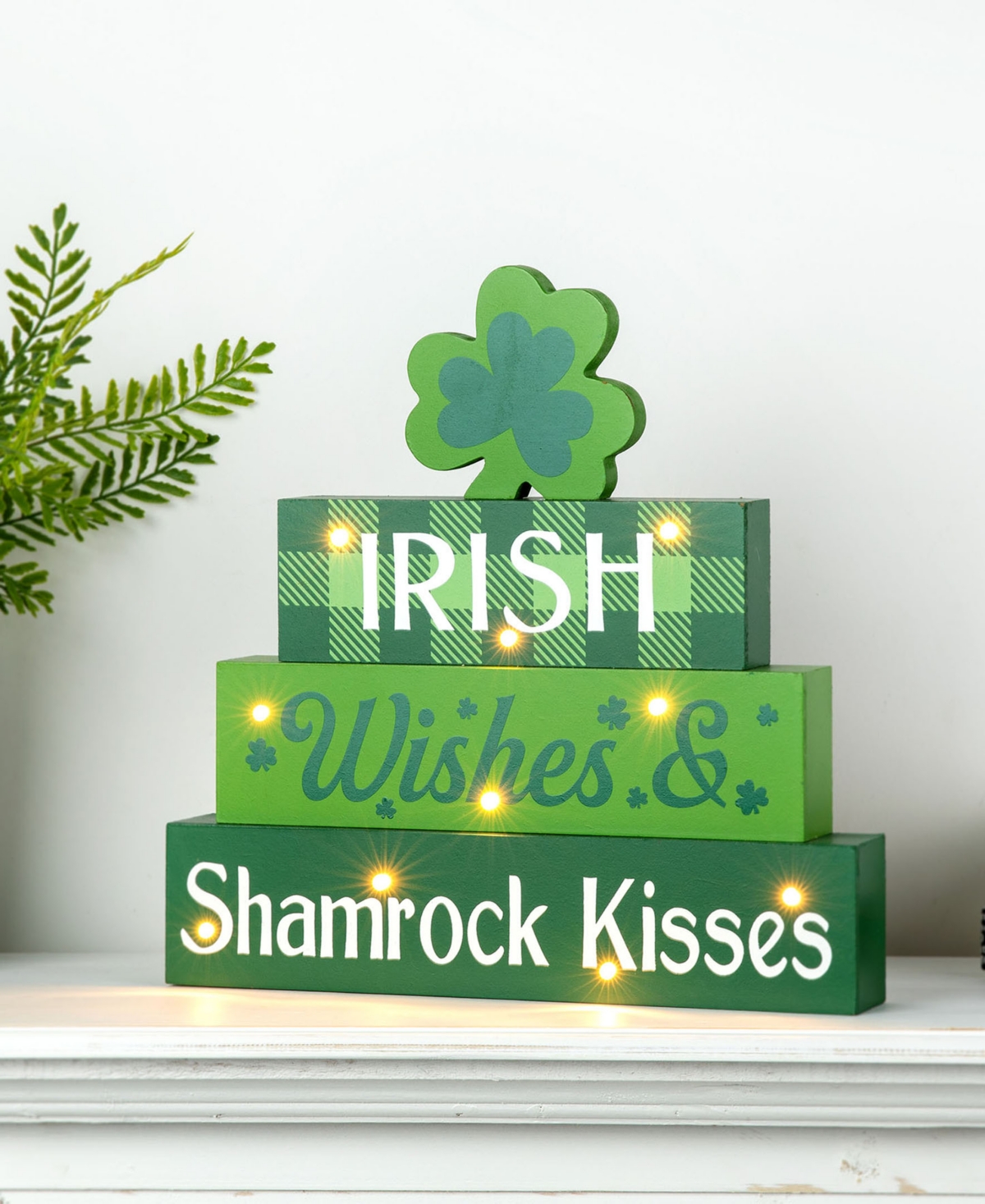 Glitzhome Lighted St. Patrick's Wooden Block Table Sign