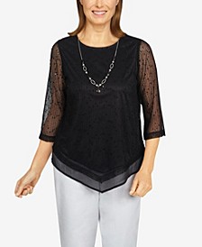 Missy Women's Classics S2 Popcorn Knit Top with Necklace