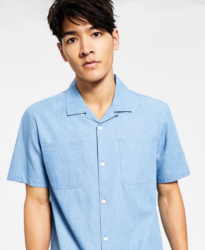 Sun + Stone Men's Benjamin ShortSleeve ButtonUp Denim Camp Shirt