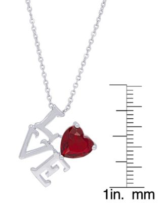 Simulated Ruby 'Love' Pendant Necklace in Fine Silver Plate