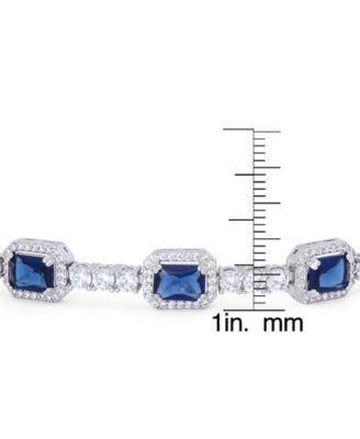 Lab Created Sapphire and Cubic Zirconia Emerald-Cut Adjustable Bolo Bracelet in Fine Silver Plate