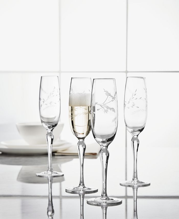 Hotel Collection Etched Floral Champagne Flutes, Set of 4, Created for
