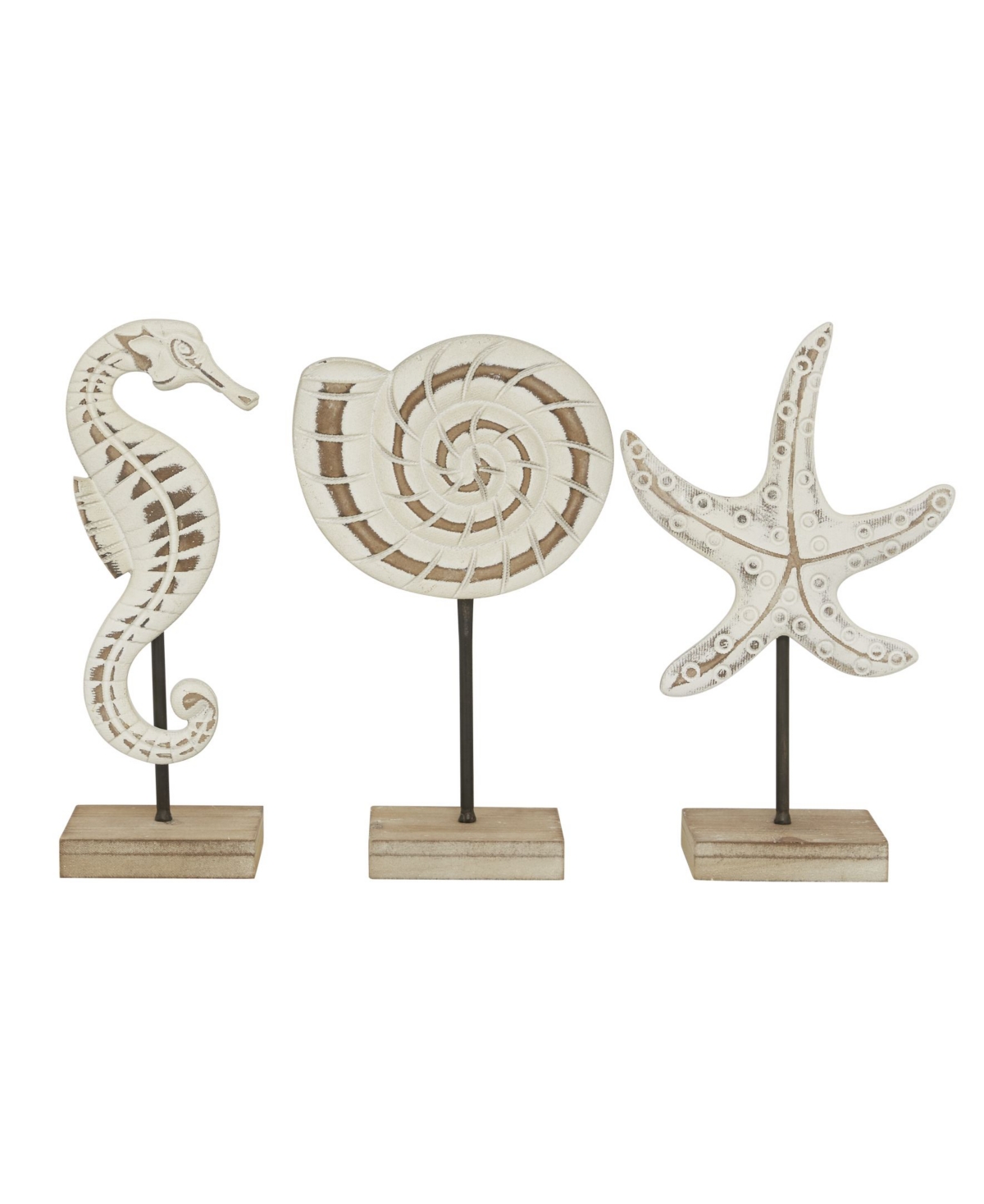 Rosemary Lane Plastic Coastal Sea Animals Sculpture, Set Of 3 In White