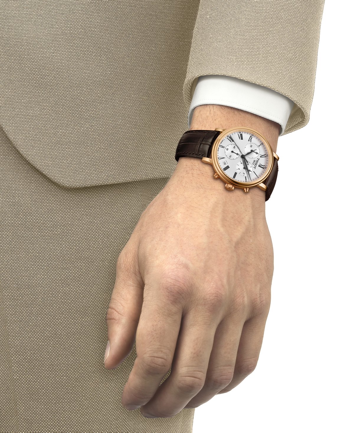 Shop Tissot Men's Carson Premium Chronograph Brown Leather Strap Watch 41mm In Silver