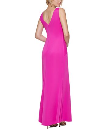 Eliza J Ruched Cascading-Ruffle Gown - Macy's