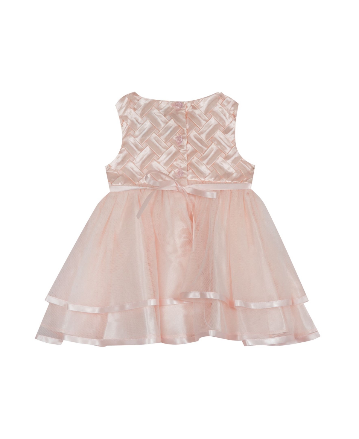 Baby Girls Basket Weave Social Dress with Two Tiered Ribbon Skirt