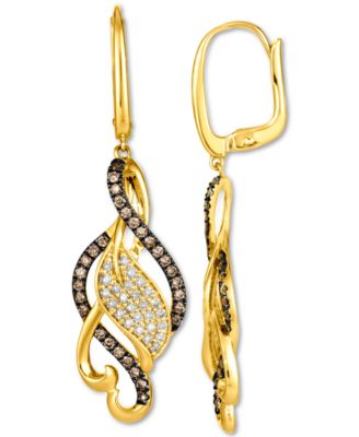 Le Vian - Chocolate Diamond (1/2 ct. t.w.) & Nude Diamond (3/8 ct. t.w.) Open Swirl Drop Earrings in 14k Yellow Gold