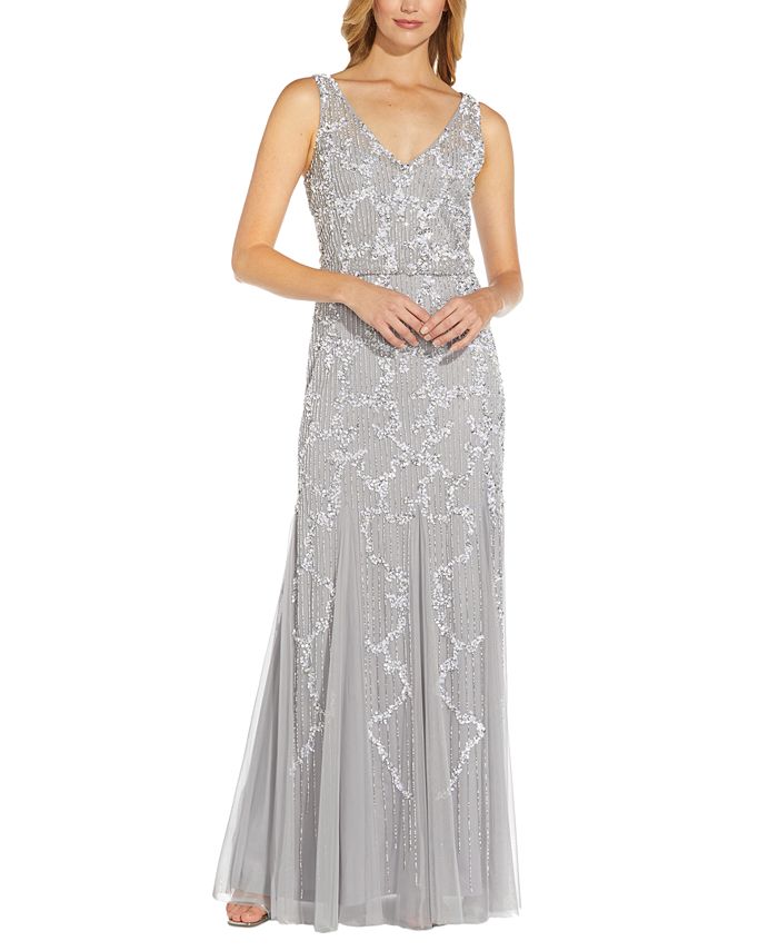Adrianna Papell Embellished Cowl-Back Gown - Macy's