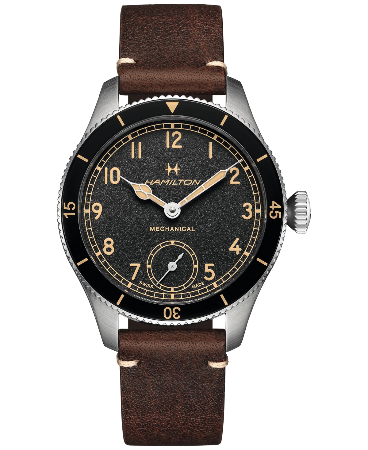 Men's Khaki Aviation Pioneer Brown Leather Strap Watch 43mm - Brown