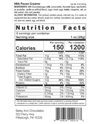 Betsy Ann Milk Chocolate Pecan Creams, 8 Oz