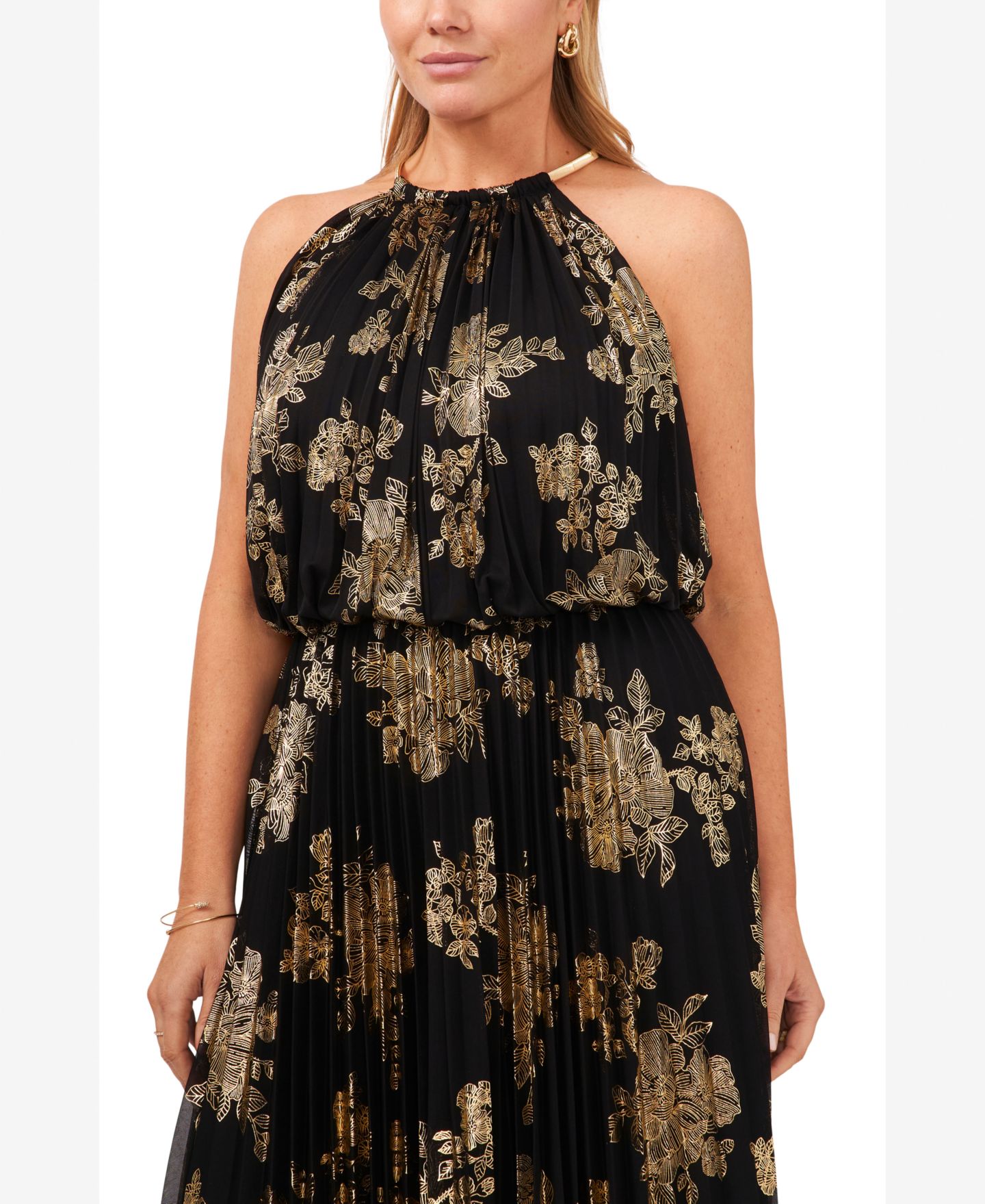 Женское платье MSK Plus Size Floral-Print, цвет: Чёрный золотой — фото 4