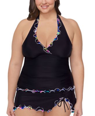 Island Escape - Plus Size Halter-Neck Underwire Tankini Top