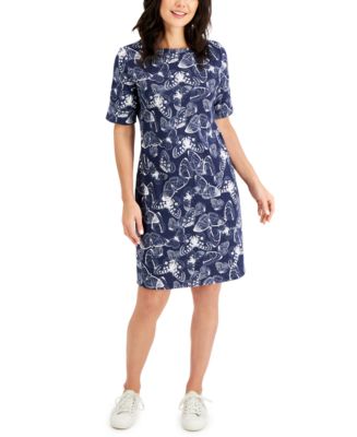 Karen Scott Petite Cotton Cuffed-Sleeve Dress, Created for Macy's - Macy's