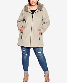 Plus Size Faux Wool Hood Coat
