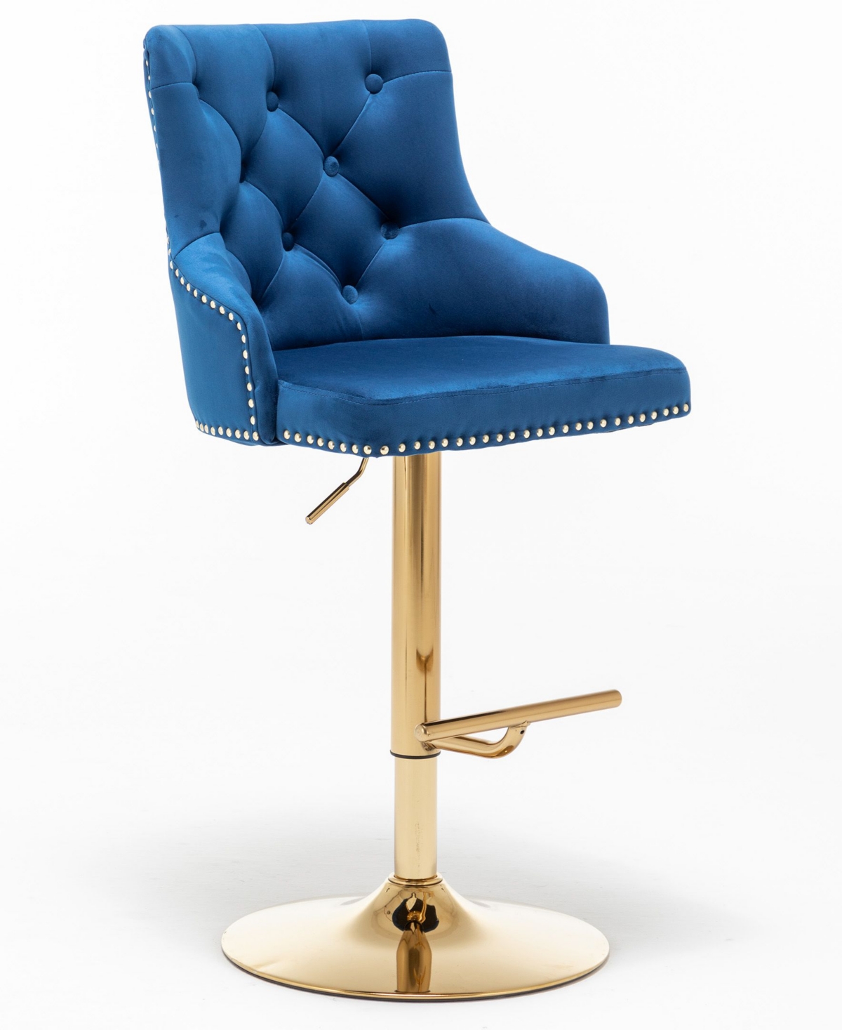 Best Master Furniture Brightcast 2-piece Velvet Tufted Gold Bar Stools In Blue In Blue