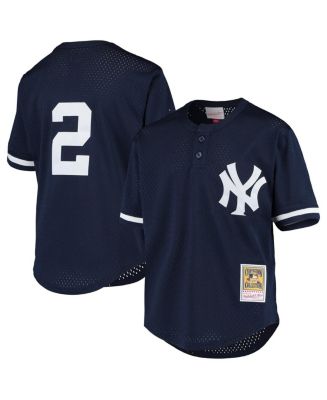 Men's Mitchell & Ness Derek Jeter Navy New York Yankees Cooperstown  Collection Mesh Batting Practice Button-Up Jersey