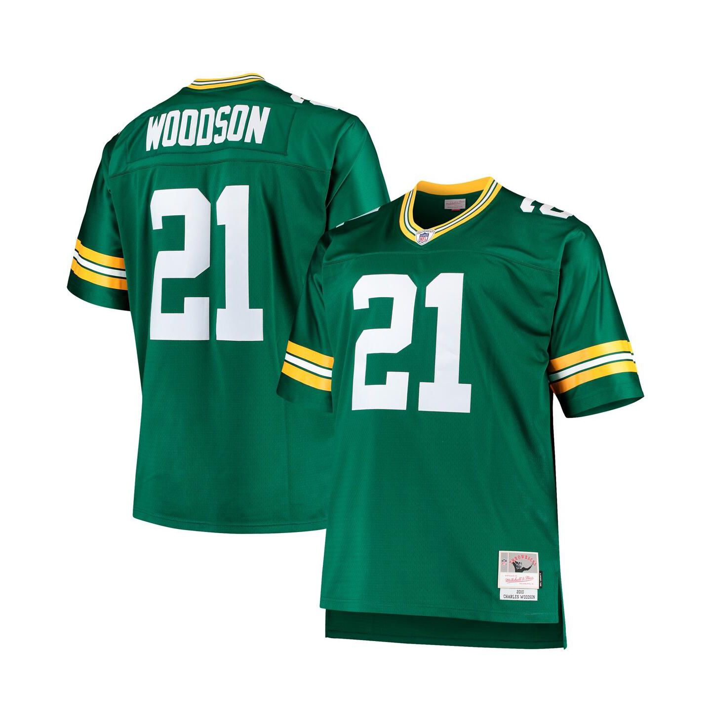 Мужской топ Mitchell & Ness Charles Woodson Green Green Bay Packers Big and Tall 2010 Retired Player Replica Jersey — фото 1